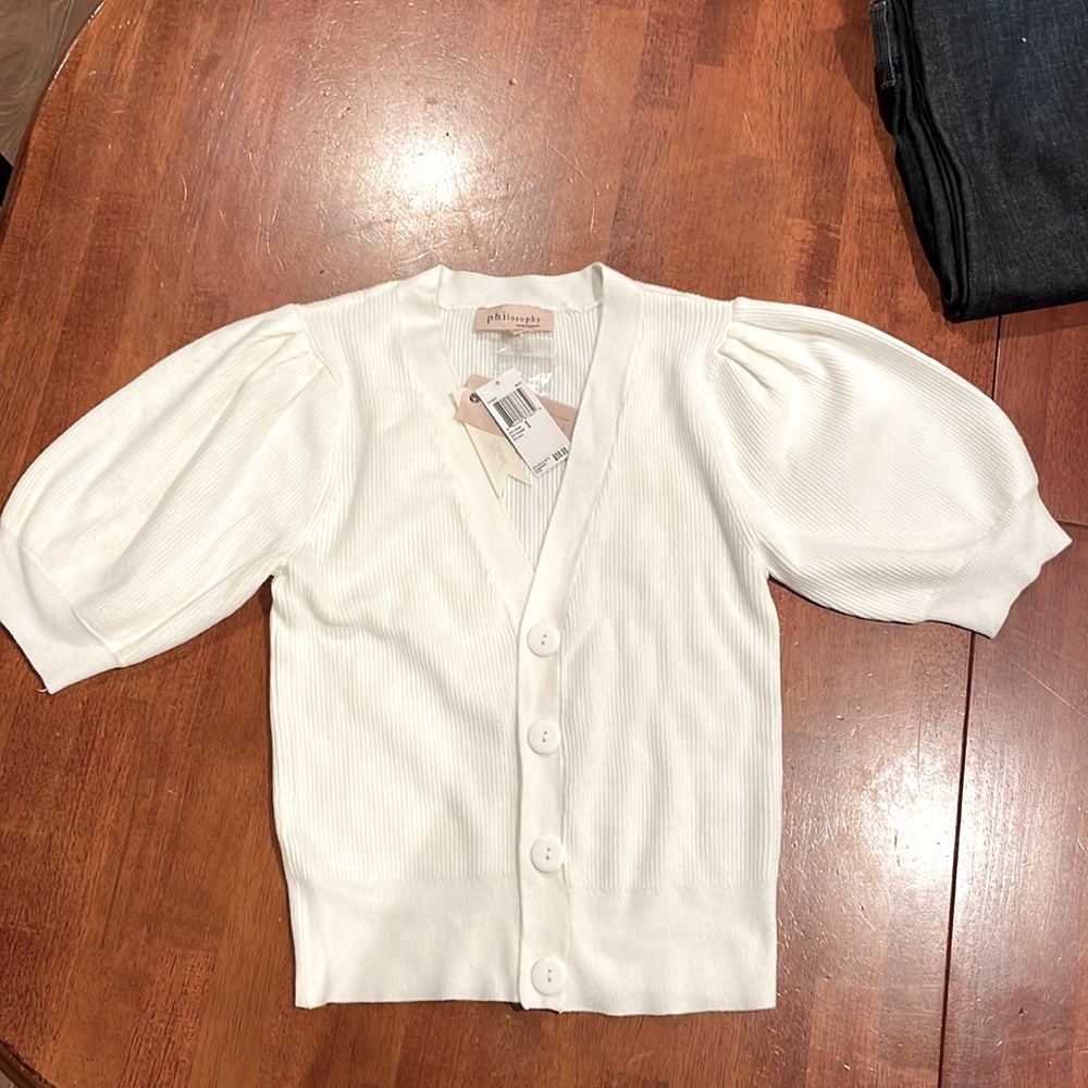 Philosophy Short Puffy Sleeve Cardigan